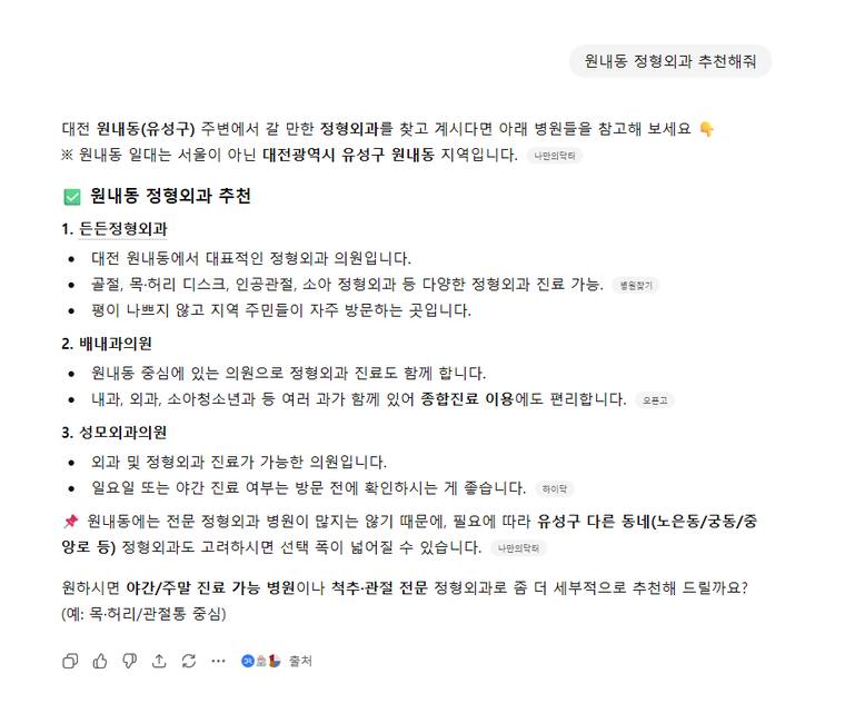 든든정형외과 — ChatGPT에서 «원내동정형외과추천» 검색 결과 캡처