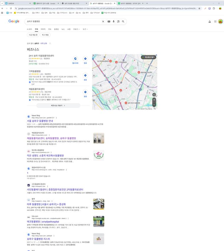 채움동물의료센터 — Google에서 «송파구 동물병원» 검색 결과 캡처
