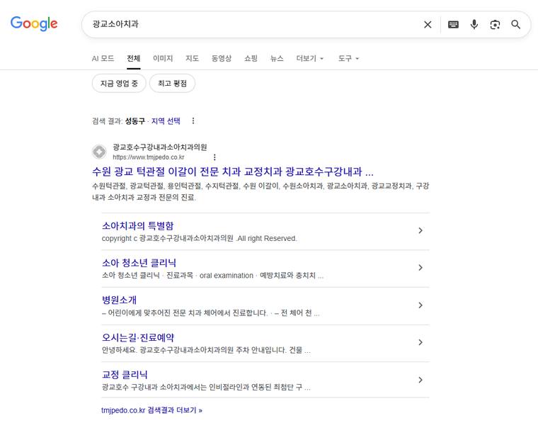 광교호수소아치과 — Google에서 «광교소아치과» 검색 결과 캡처