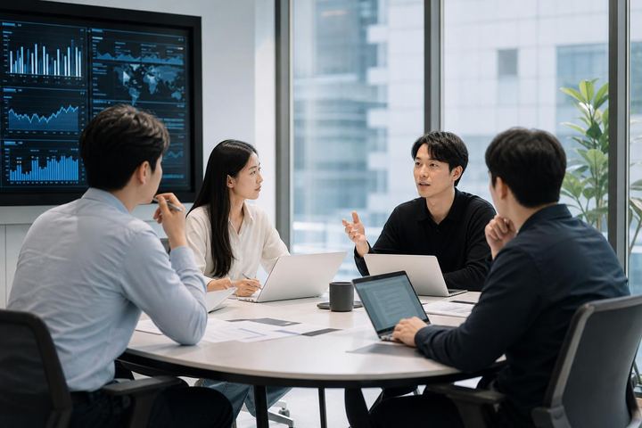 AI 대화창 답변 속에 브랜드 카드가 떠오른 일러스트