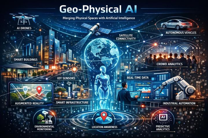 도시 지도 위로 연결된 센서와 AI 데이터 흐름 일러스트