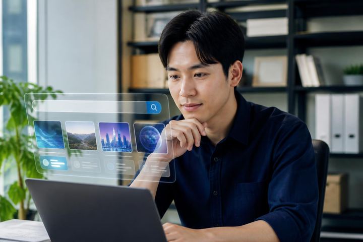 표와 카드로 구성된 AI 검색 결과 화면 일러스트