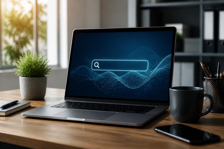 AI 검색 답변 화면과 웹사이트 점검표 일러스트