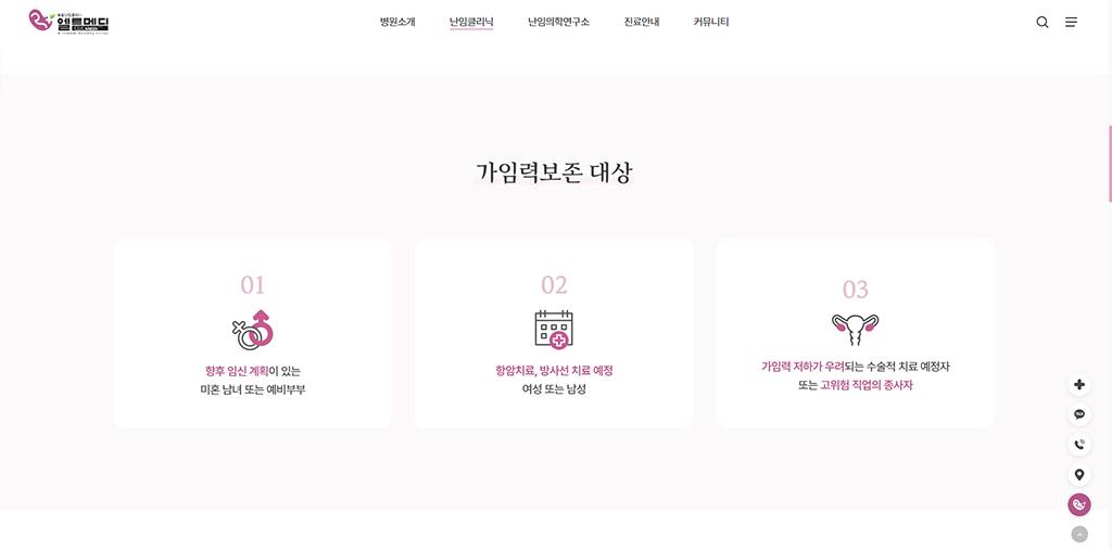엘르메디여성의원 홈페이지 화면