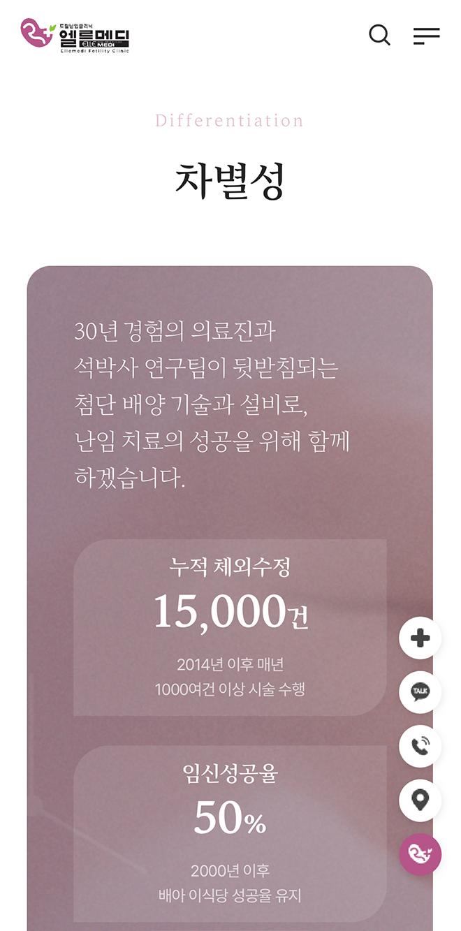 엘르메디여성의원 홈페이지 화면 (전체 페이지)