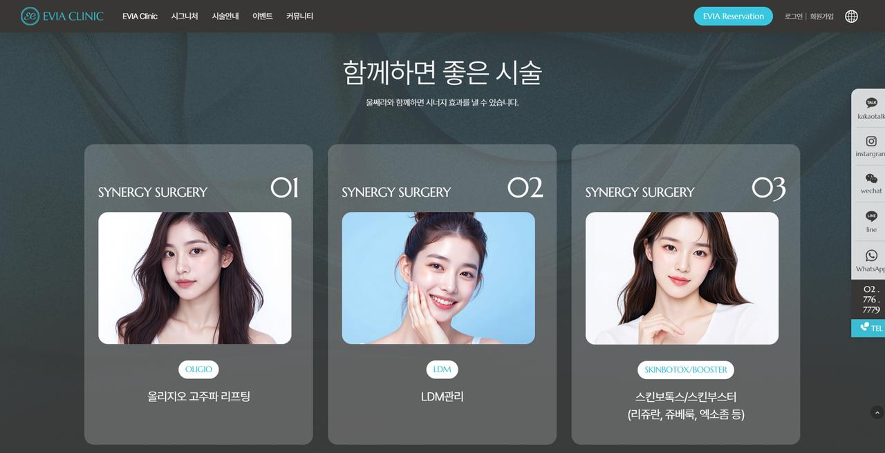 에비아클리닉 홈페이지 화면