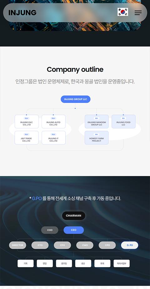 인정그룹 홈페이지 화면 (전체 페이지)