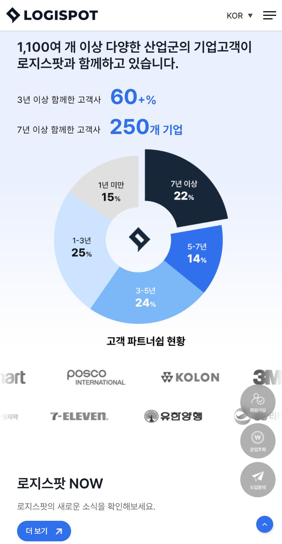 로지스팟 리뉴얼 홈페이지 화면 (전체 페이지)