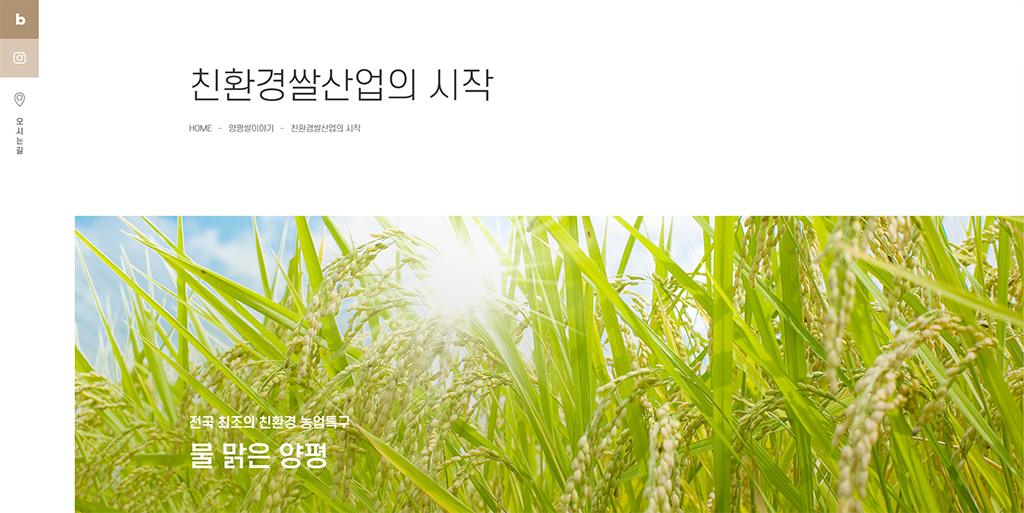 양평친환경쌀사업단 홈페이지 화면