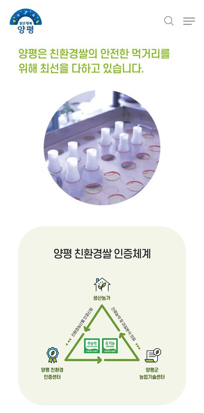 양평친환경쌀사업단 홈페이지 화면 (전체 페이지)